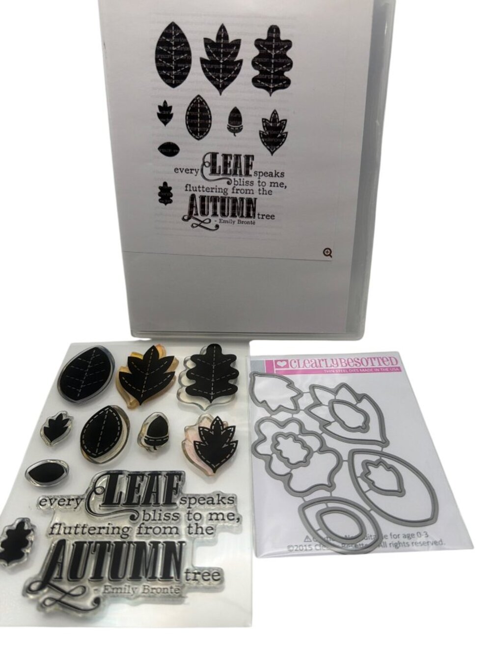 Clearly Besotted In Stitches Autumn Leaf Rubber Stamp & Framelits Set